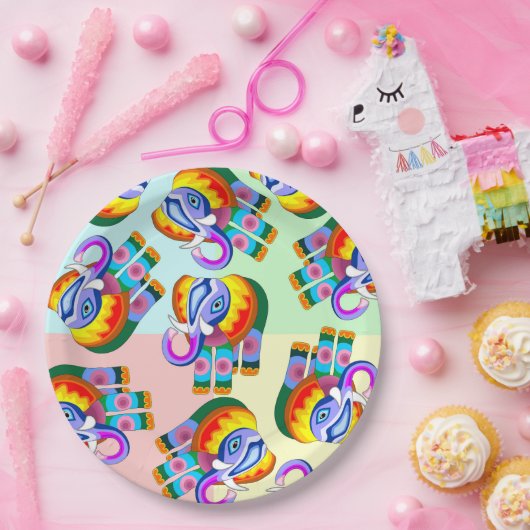 Elephant Rainbow Colors Patchwork Pappteller (Party)