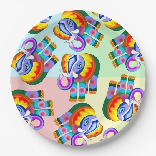 Elephant Rainbow Colors Patchwork Pappteller (Vorderseite)