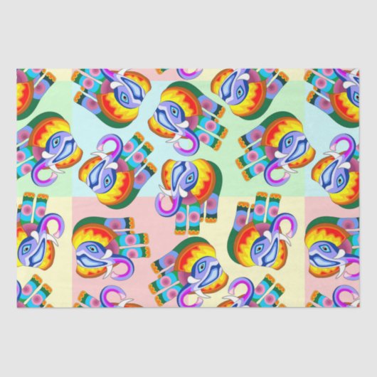 Elephant Rainbow Colors Patchwork Seidenpapier (Vorderseite)