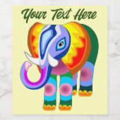 Elephant Rainbow Colors Patchwork Weinetikett (Einzelnes Label)