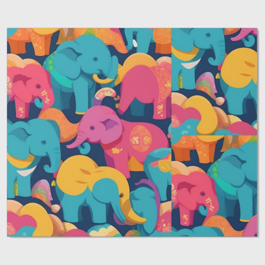 Elephant Rainbow Personalisiertes Muster Geschenkpapier (Flach)