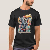 Elephant Reading Book Funny Animal Art Print Graph T-Shirt (Vorderseite)