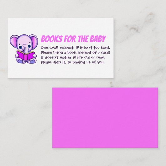 Elephant Reading Books for Baby Shower Girl Begleitkarte (Vorne/Hinten)