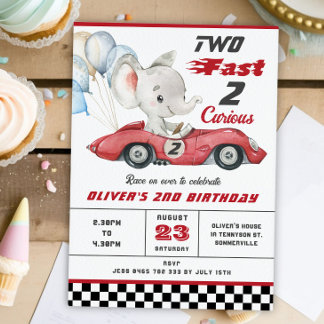 Elephant Red Race Car Zwei Fast 2. Geburtstag Einladung
