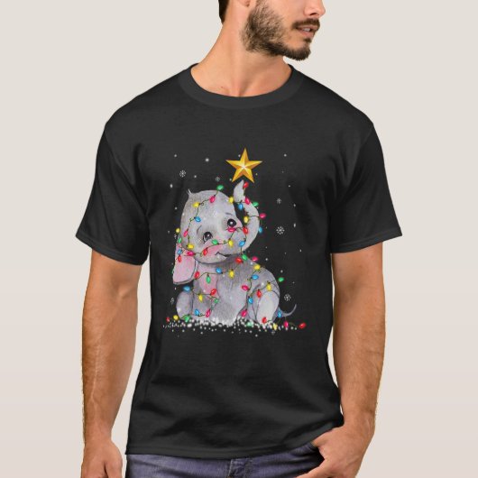 Elephant Reindeer Hat Santa Christmas Lights Funny T-Shirt (Vorderseite)