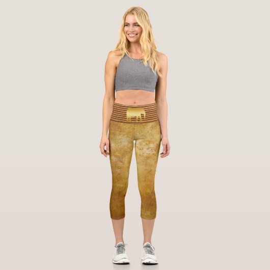 Elephant Retro Gold Capri Leggings (Vorderseite)