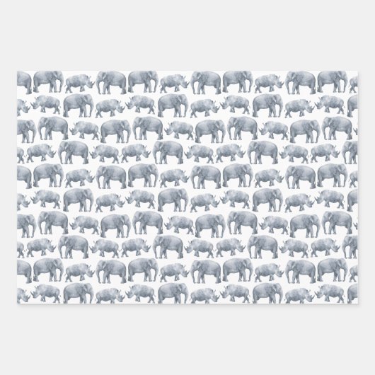 Elephant Rhino Wasserfarbmuster Geschenkpapier Set (Vorderseite 2)