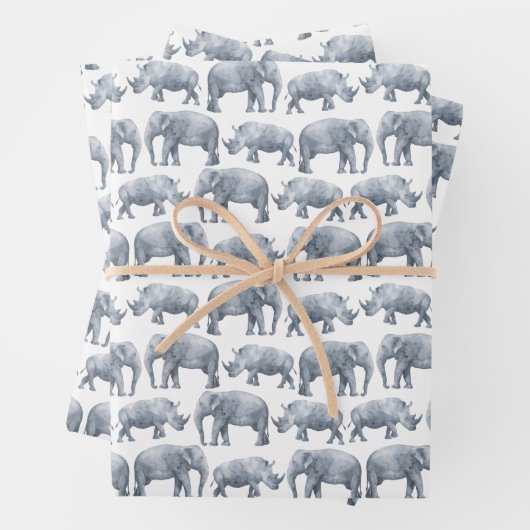 Elephant Rhino Wasserfarbmuster Geschenkpapier Set (Beispiel)
