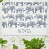 Elephant Rhino Wasserfarbmuster Geschirrtuch (Gefaltet)