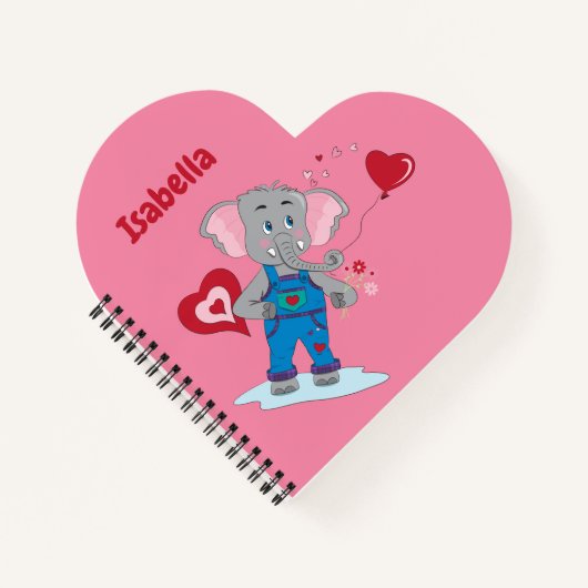 Elephant | Rosa und rotes Herz-Kid-Notebook Notizblock (Vorderseite)