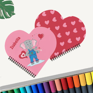 Elephant   Rosa und rotes Herz-Kid-Notebook Notizblock