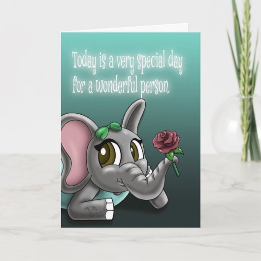 Elephant Rose Geburtstag Karte (Vorderseite)