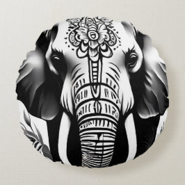 Elephant Round Cushion schwarz-weiß Rundes Kissen
