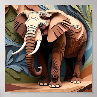 Elephant’s Aunty in Layered Paper-Cut Earth Tones Poster