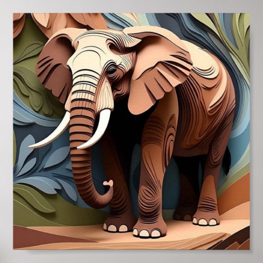 Elephant’s Aunty in Layered Paper-Cut Earth Tones Poster (Vorne)