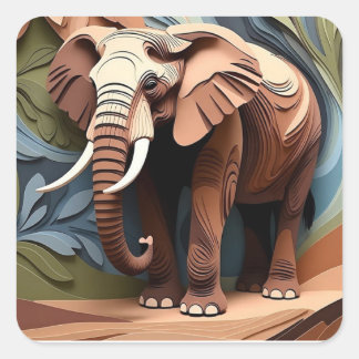 Elephant’s Aunty in Layered Paper-Cut Earth Tones Quadratischer Aufkleber