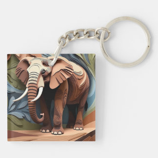 Elephant’s Aunty in Layered Paper-Cut Earth Tones Schlüsselanhänger