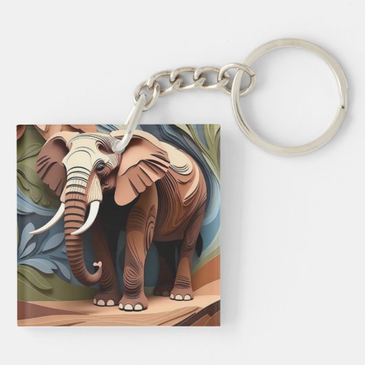Elephant’s Aunty in Layered Paper-Cut Earth Tones Schlüsselanhänger (Rückseite)