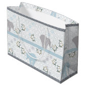 Elephant Safari Blue | Babydusche Große Geschenktüte (Rückseite Schrägansicht)
