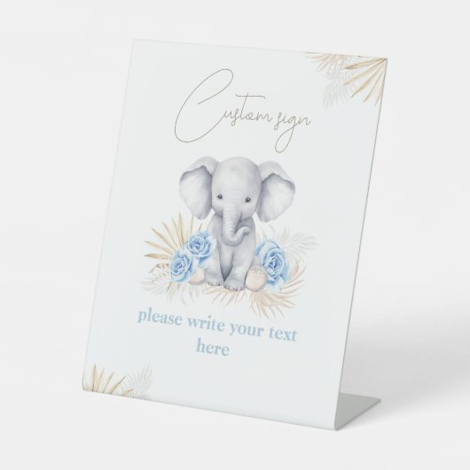 Elephant Safari Boho Blue Baby Dusche Benutzerdefi Sockelschild (Vorderseite)