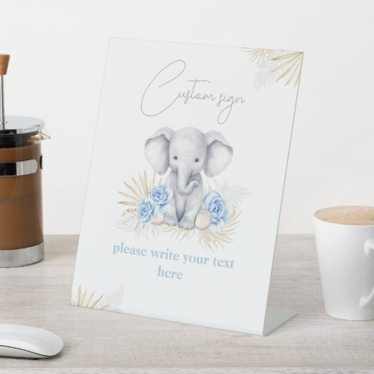 Elephant Safari Boho Blue Baby Dusche Benutzerdefi Sockelschild (In SItu)