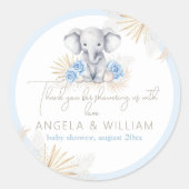 Elephant Safari Boho Blue Danke Baby Dusche Runder Aufkleber (Vorderseite)