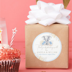 Elephant Safari Boho Blue Danke Baby Dusche Runder Aufkleber