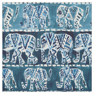 ELEPHANT SAFARI Boho Deep Indigo Wasserfarbe Stoff