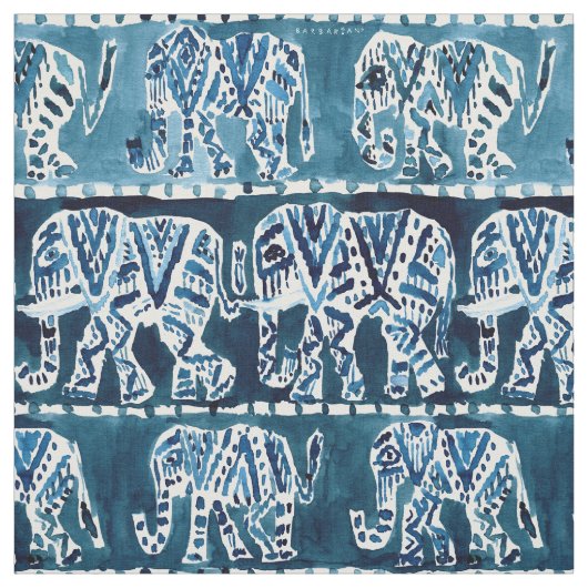ELEPHANT SAFARI Boho Deep Indigo Wasserfarbe Stoff (Muster)