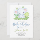 Elephant Safari Boy Baby Shower Einladung (Vorderseite)