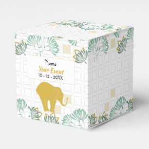 Elephant Safari Floral Green Gold   Babydusche Geschenkschachtel