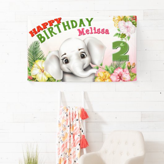 Elephant Safari Girl Birthday Banner (Insitu)
