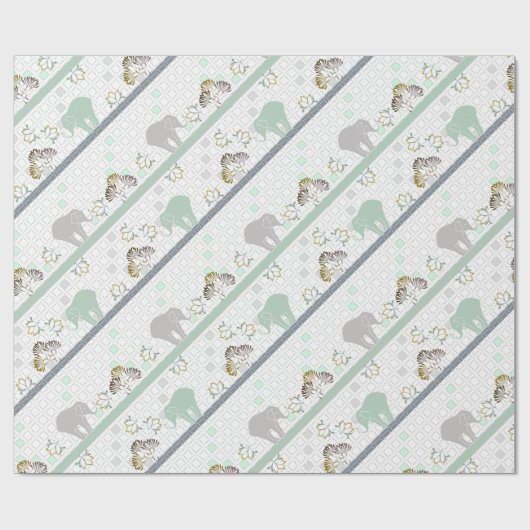 Elephant Safari Green | Babydusche Geschenkpapier (Flach)