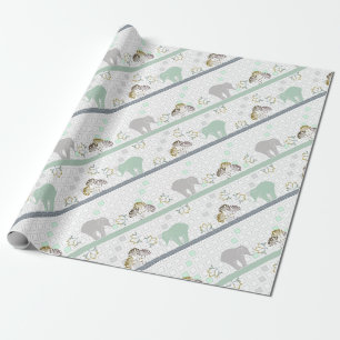 Elephant Safari Green   Babydusche Geschenkpapier