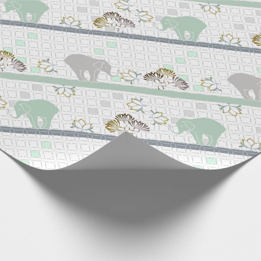 Elephant Safari Green | Babydusche Geschenkpapier (Ecke)