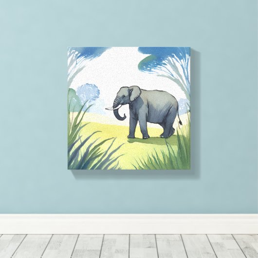 Elephant Safari | Schöne Natur Wasserfarbe Leinwanddruck (Insitu (Holzboden))
