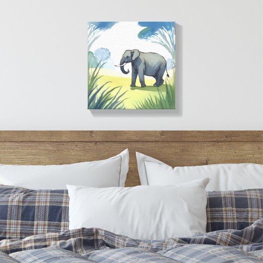 Elephant Safari | Schöne Natur Wasserfarbe Leinwanddruck (Insitu (Schlafzimmer))