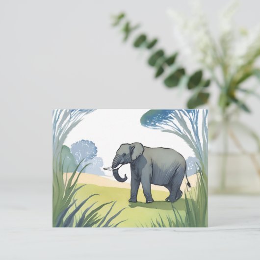 Elephant Safari | Schöne Natur Wasserfarbe Postkarte (Stehend Vorderseite)