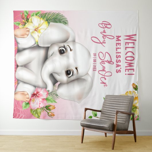 Elephant Safari Tropical Jungle Baby Dusche Wandteppich (Beispiel (Horizontal))