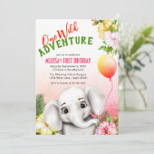 Elephant Safari Tropical Jungle Geburtstagsparty Einladung (Stehend Vorderseite)
