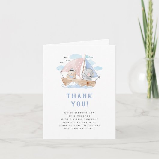 Elephant Sailboat Babydusche Danke (Vorderseite)