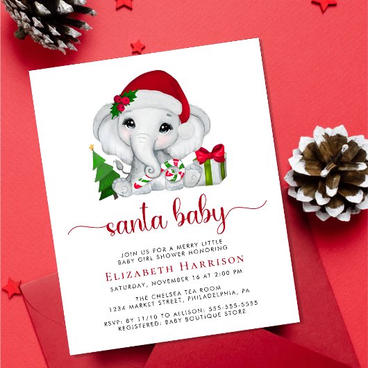 Elephant Santa Baby Girl Einladung