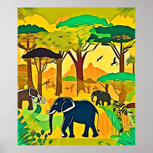 Elephant Savanna Jungle Art Poster