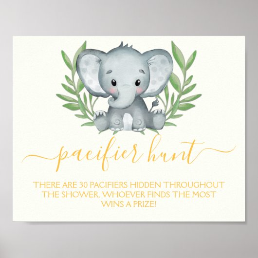 Elephant Schnuller Jagen Neutral Baby Shower Game Poster (Vorne)