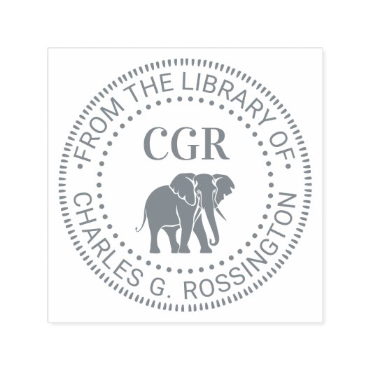 Elephant Silhouette Library Book Name Initials Permastempel (Design)