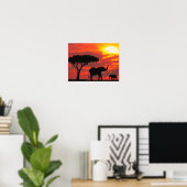 Elephant Silhouette Scene mit Orange Sky Poster (Heimbüro)