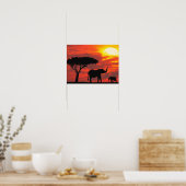Elephant Silhouette Scene mit Orange Sky Poster (Küche)