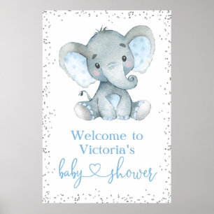 Elephant Silver Glitzer Babydusche Begrüßungszeich Poster