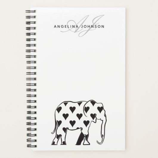 Elephant Simple Black and White Name Planer (Vorderseite)