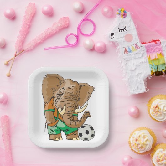 Elephant Soccer Player Funny Sports Animal Pappteller (Party)